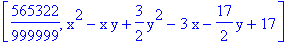 [565322/999999, x^2-x*y+3/2*y^2-3*x-17/2*y+17]